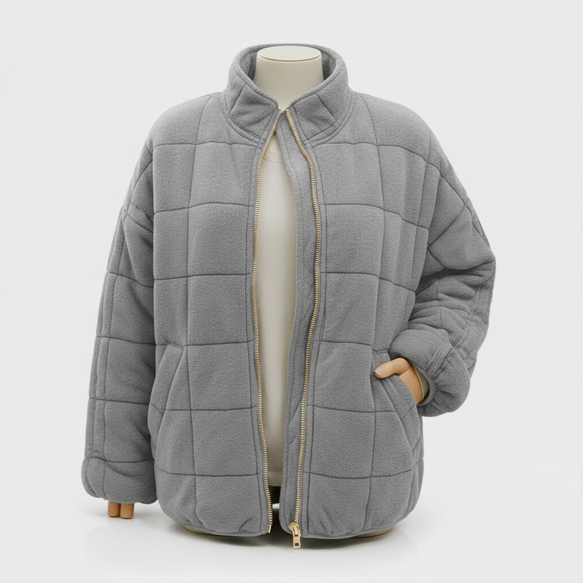 Chic Oversized Quilted Bomber Jacket Gray