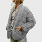 Chic Oversized Quilted Bomber Jacket Gray
