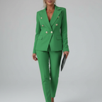 Refined Double-Breasted Tailored Suit Set Green