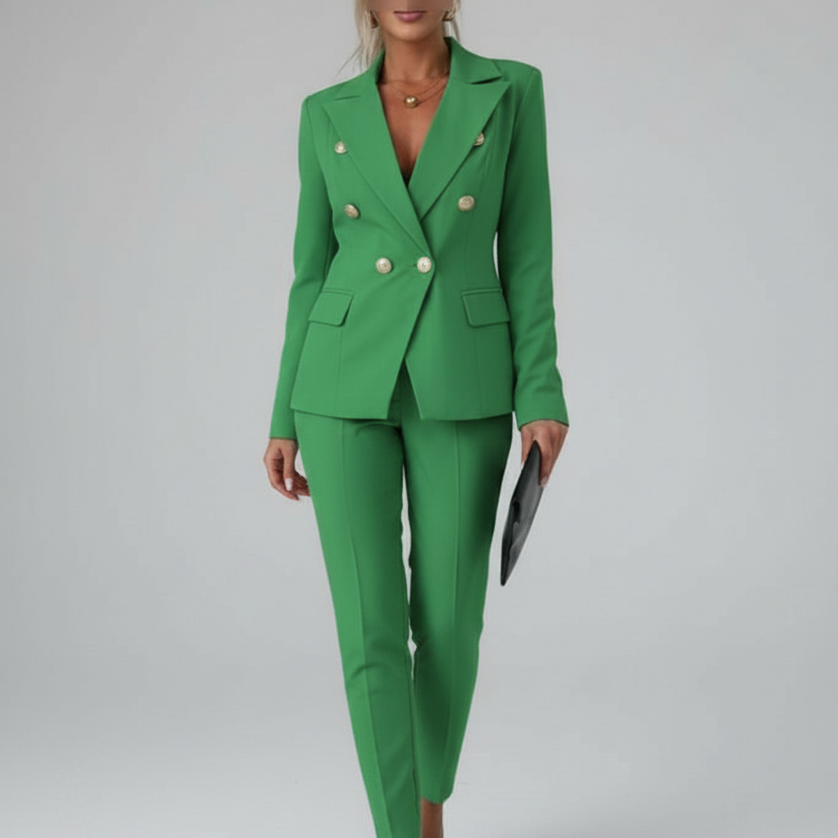 Refined Double-Breasted Tailored Suit Set Green