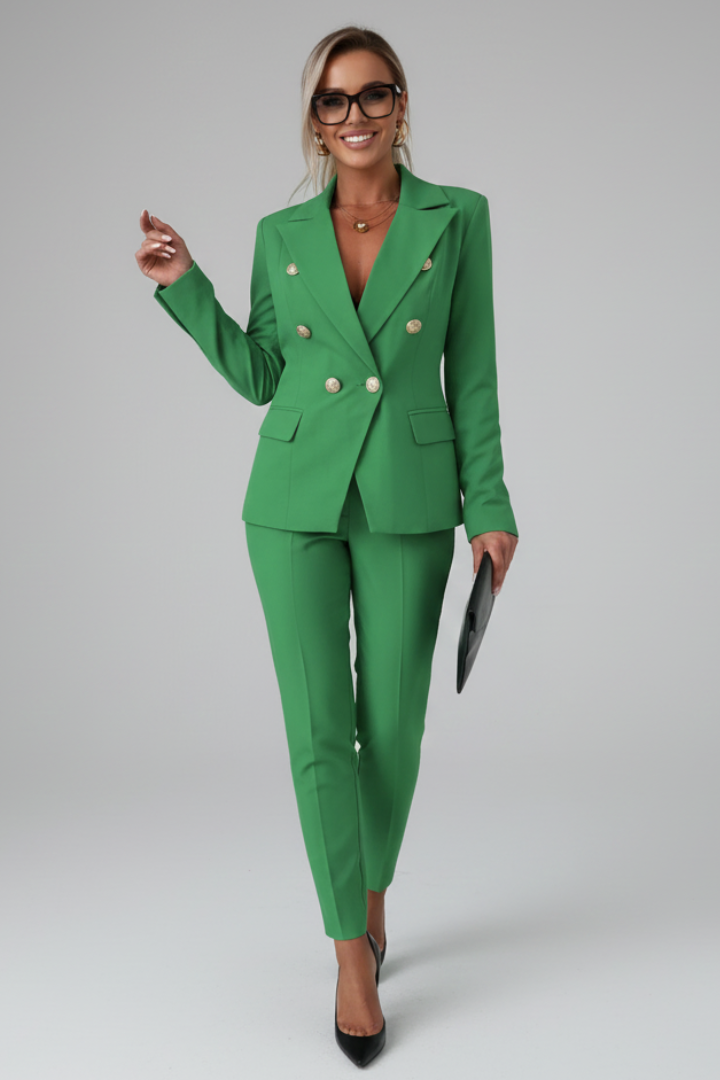 Refined Double-Breasted Tailored Suit Set Green