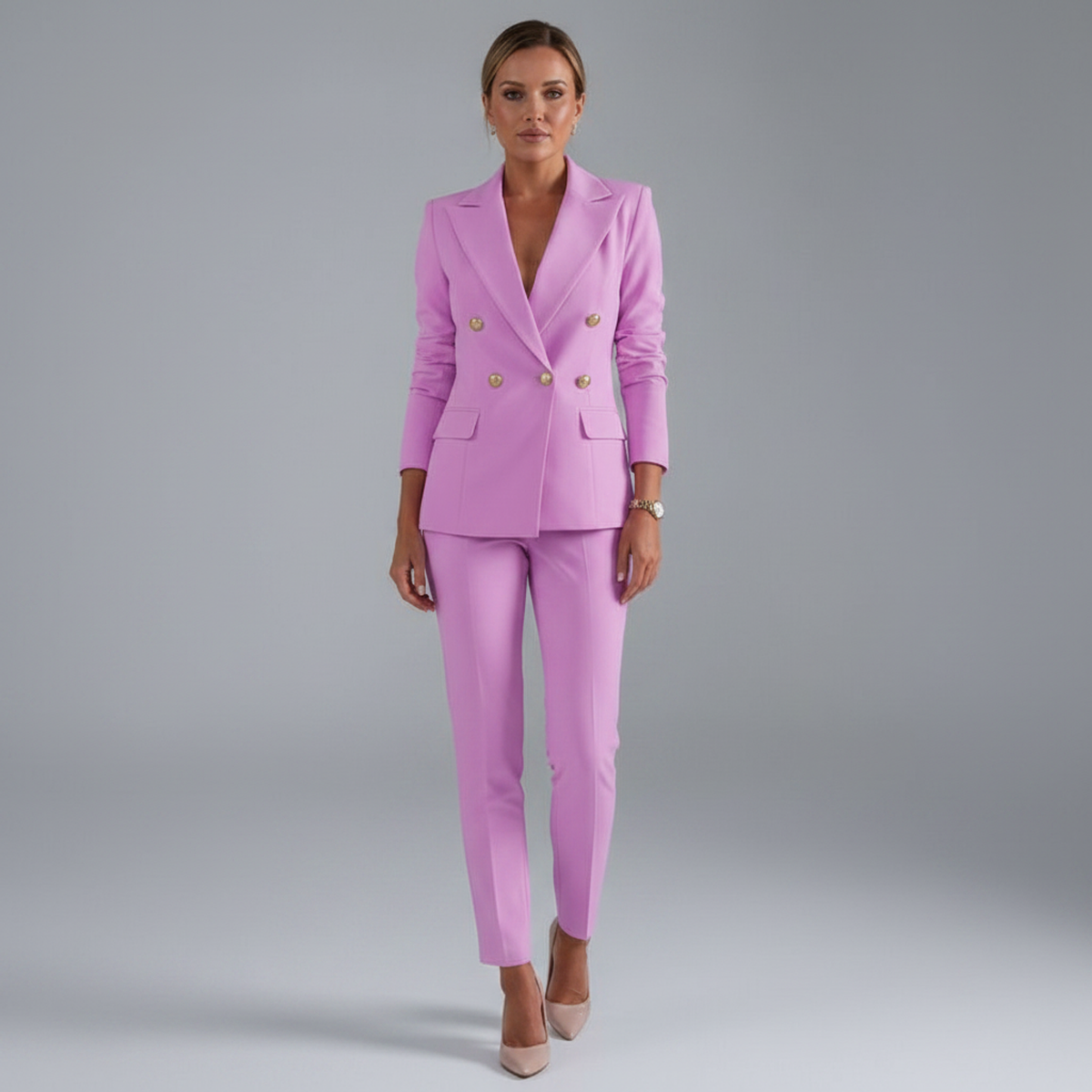 Refined Double-Breasted Tailored Suit Set Lavender