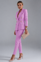 Refined Double-Breasted Tailored Suit Set Lavender
