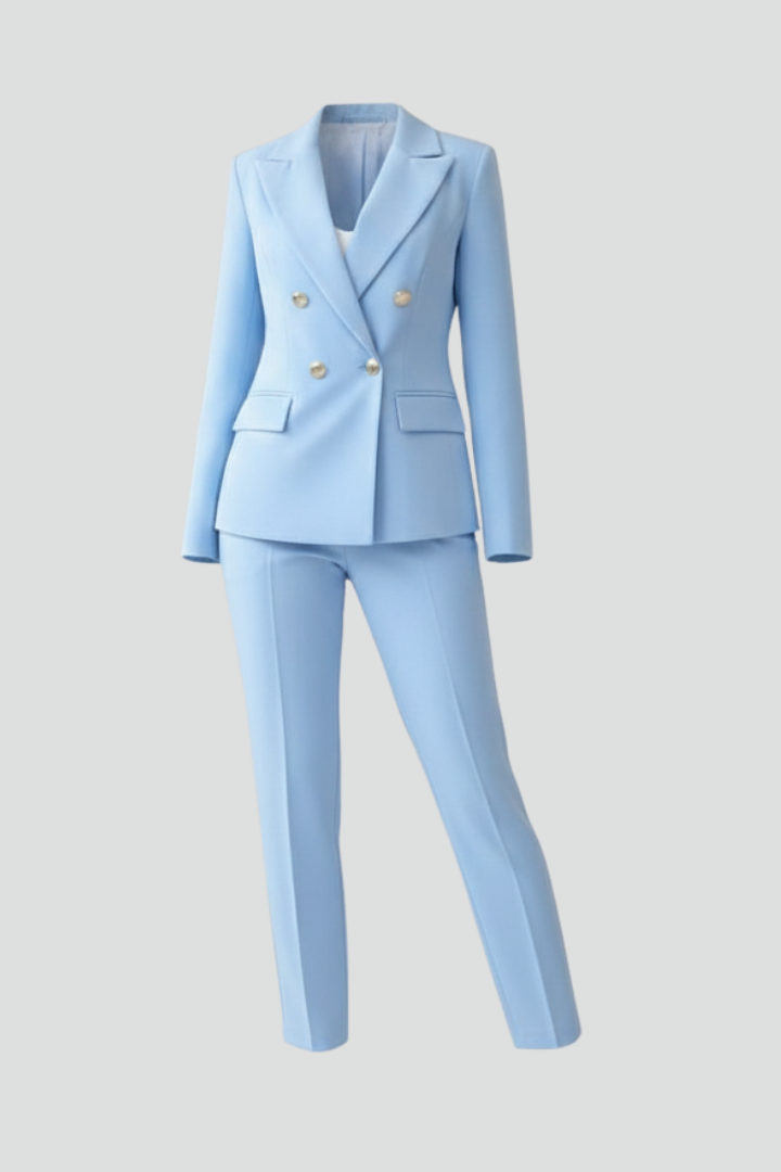 Refined Double-Breasted Tailored Suit Set Light blue