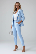 Refined Double-Breasted Tailored Suit Set Light blue