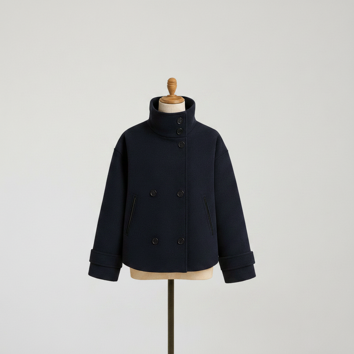 The Refined Cropped Double-Breasted Jacket Navy Blue