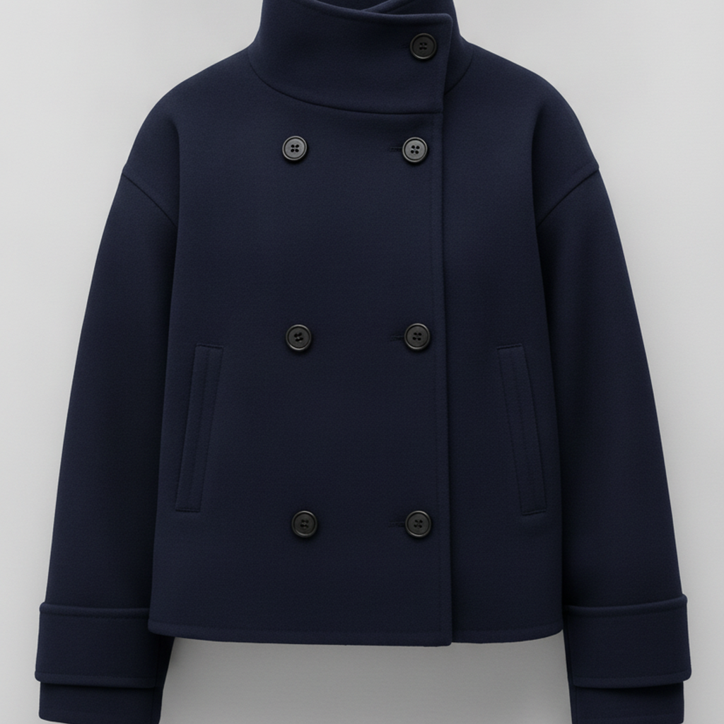 The Refined Cropped Double-Breasted Jacket Navy Blue