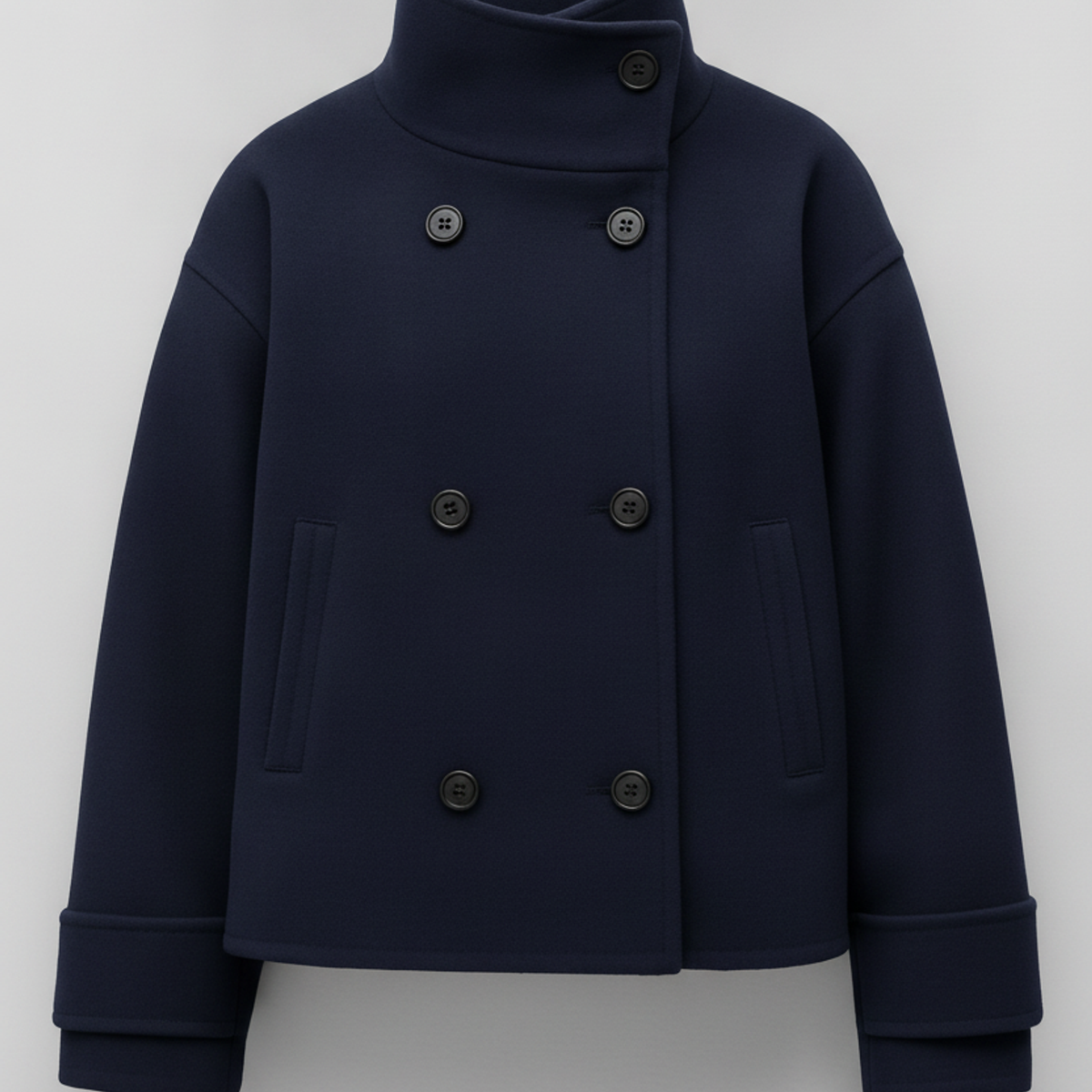 The Refined Cropped Double-Breasted Jacket Navy Blue
