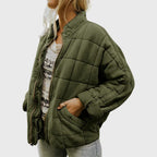 Chic Oversized Quilted Bomber Jacket Olive Green