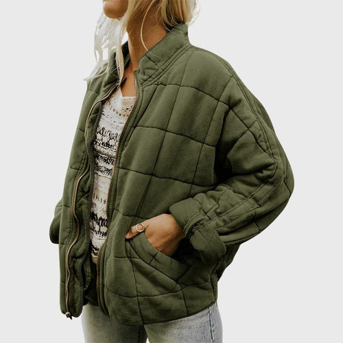 Chic Oversized Quilted Bomber Jacket Olive Green