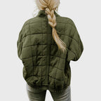 Chic Oversized Quilted Bomber Jacket Olive Green