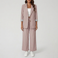 Chic Wide-Leg Blazer & Pant Set | Modern Office Attire Pink
