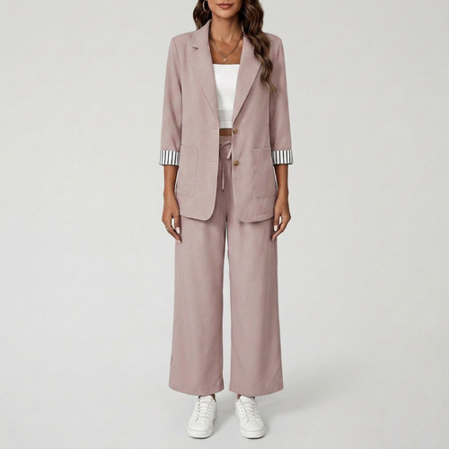 Chic Wide-Leg Blazer & Pant Set | Modern Office Attire Pink
