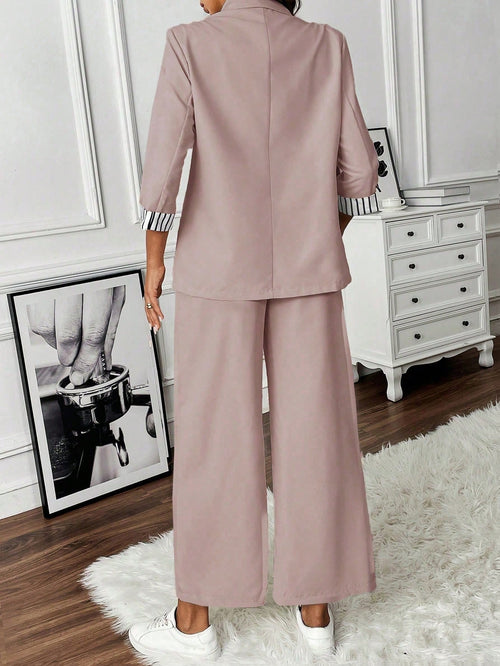 Chic Wide-Leg Blazer & Pant Set | Modern Office Attire Pink