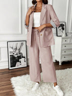 Chic Wide-Leg Blazer & Pant Set | Modern Office Attire Pink