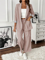 Chic Wide-Leg Blazer & Pant Set | Modern Office Attire Pink