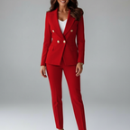 Refined Double-Breasted Tailored Suit Set Red
