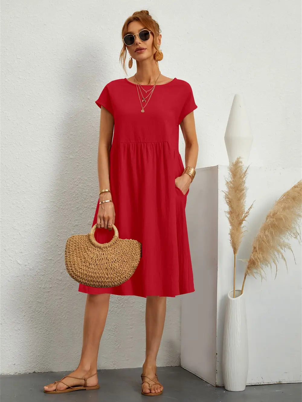 The Effortless Flow Midi Dress Red