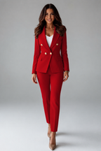 Refined Double-Breasted Tailored Suit Set Red