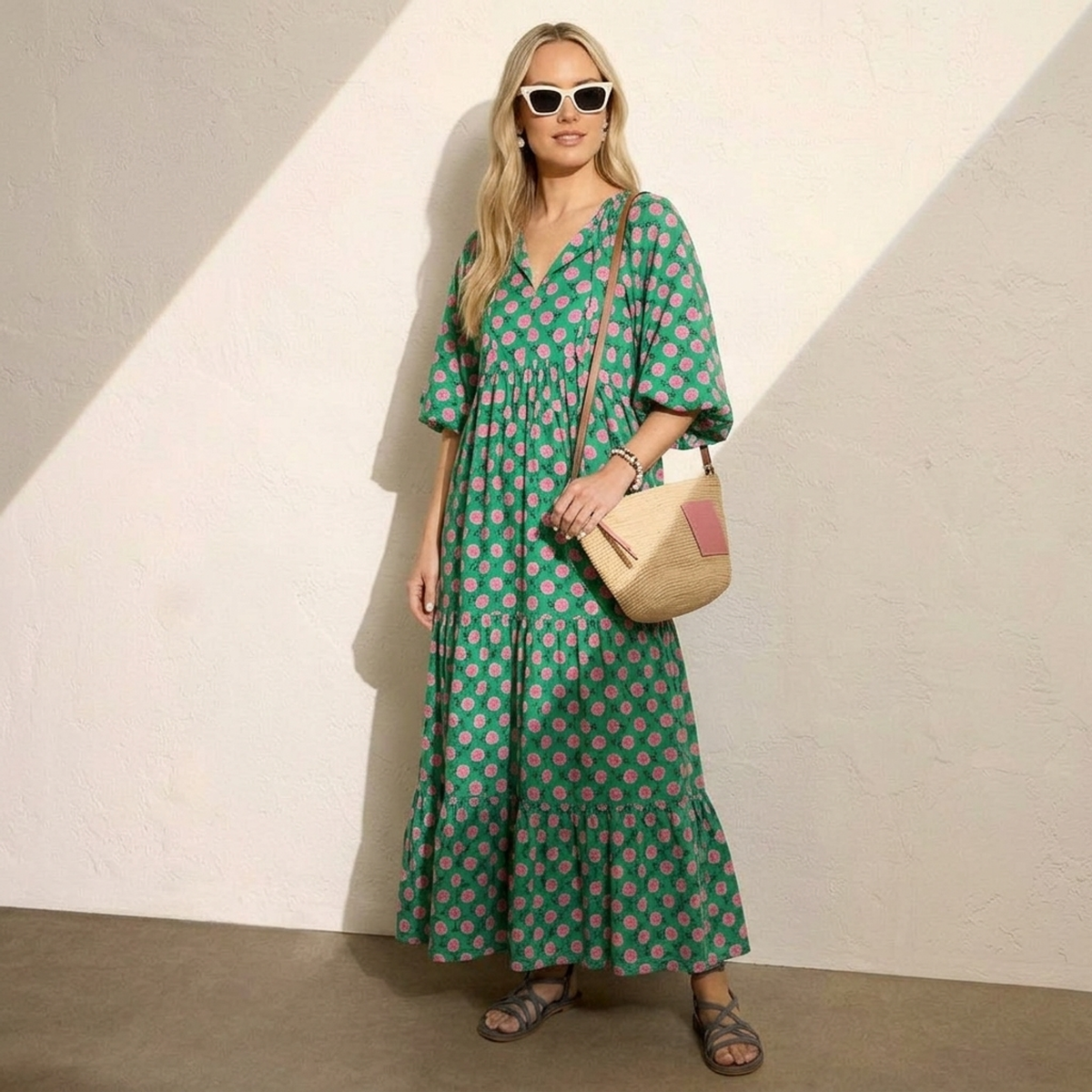 Vibrant Bloom Maxi Dress Grün/Rosa