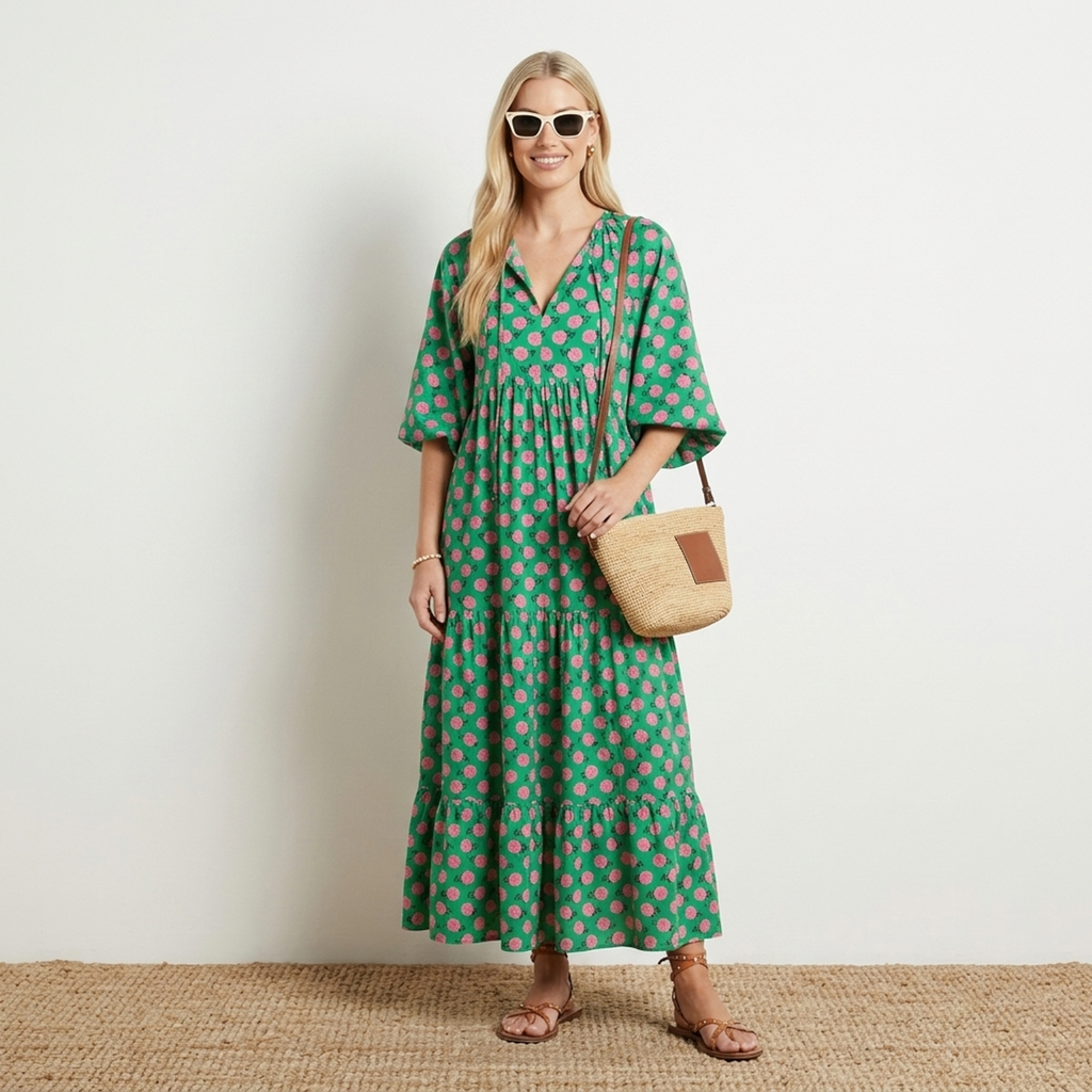 Vibrant Bloom Maxi Dress Grün/Rosa