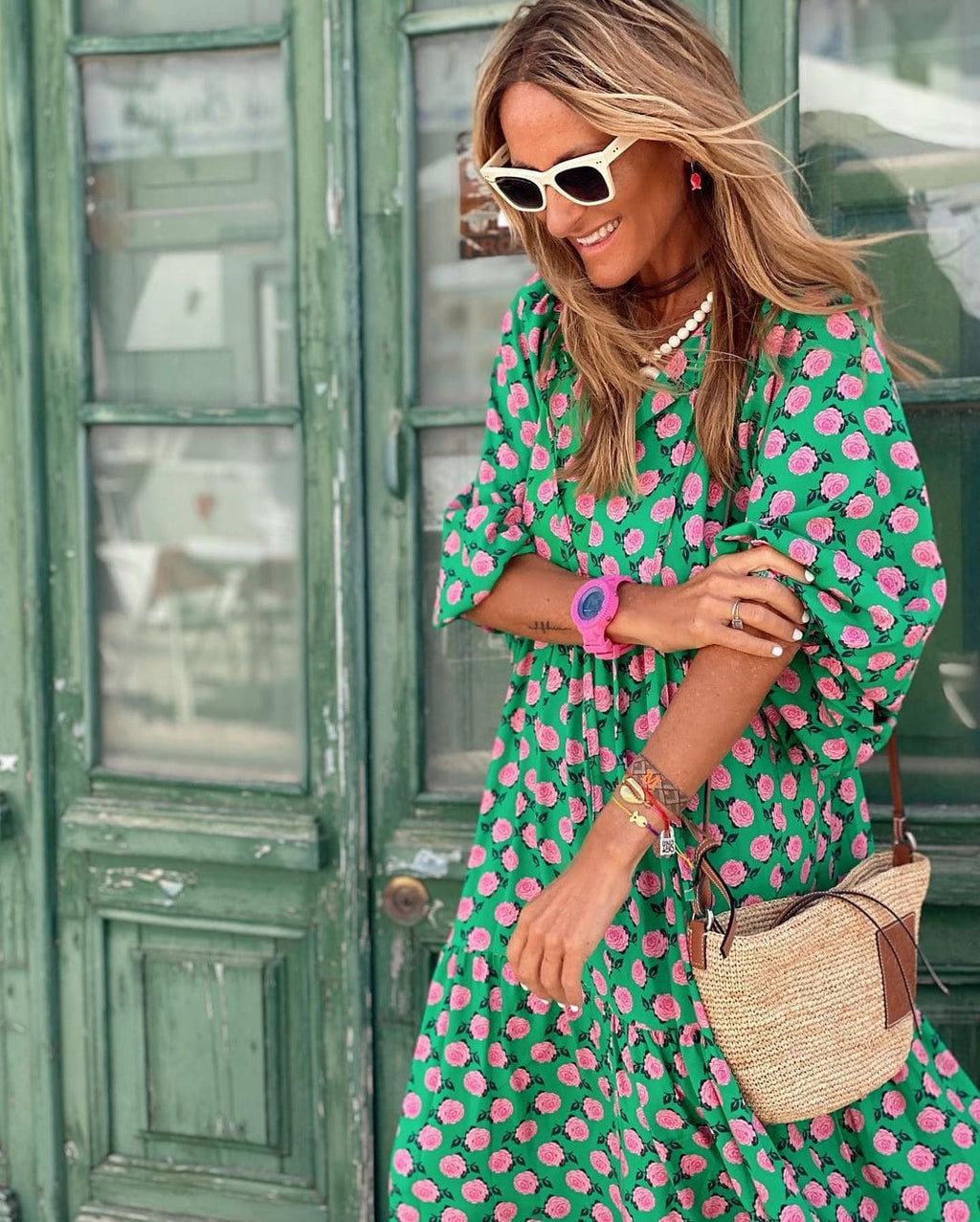 Vibrant Bloom Maxi Dress Grün/Rosa