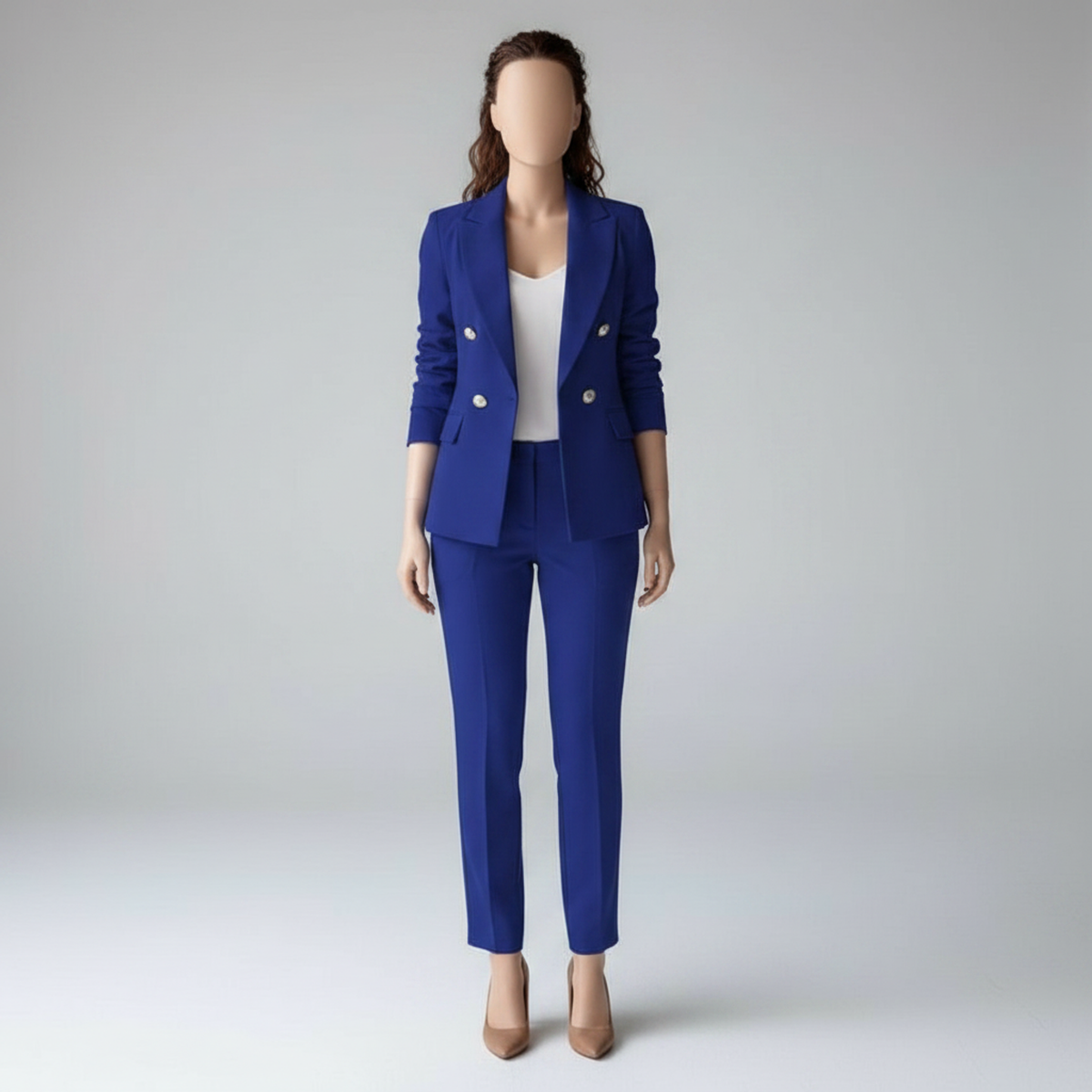 Refined Double-Breasted Tailored Suit Set Royal blue