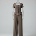 Taupe Square Neck Peplum Top & Wide-Leg Pants Set Taupe