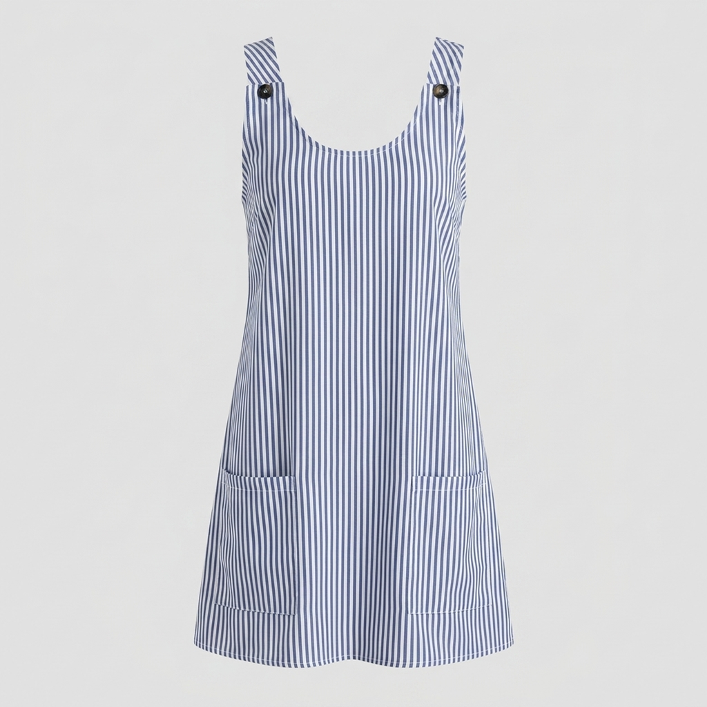 Gestreiftes ärmelloses Kleid mit Taschen Blau/Weiß