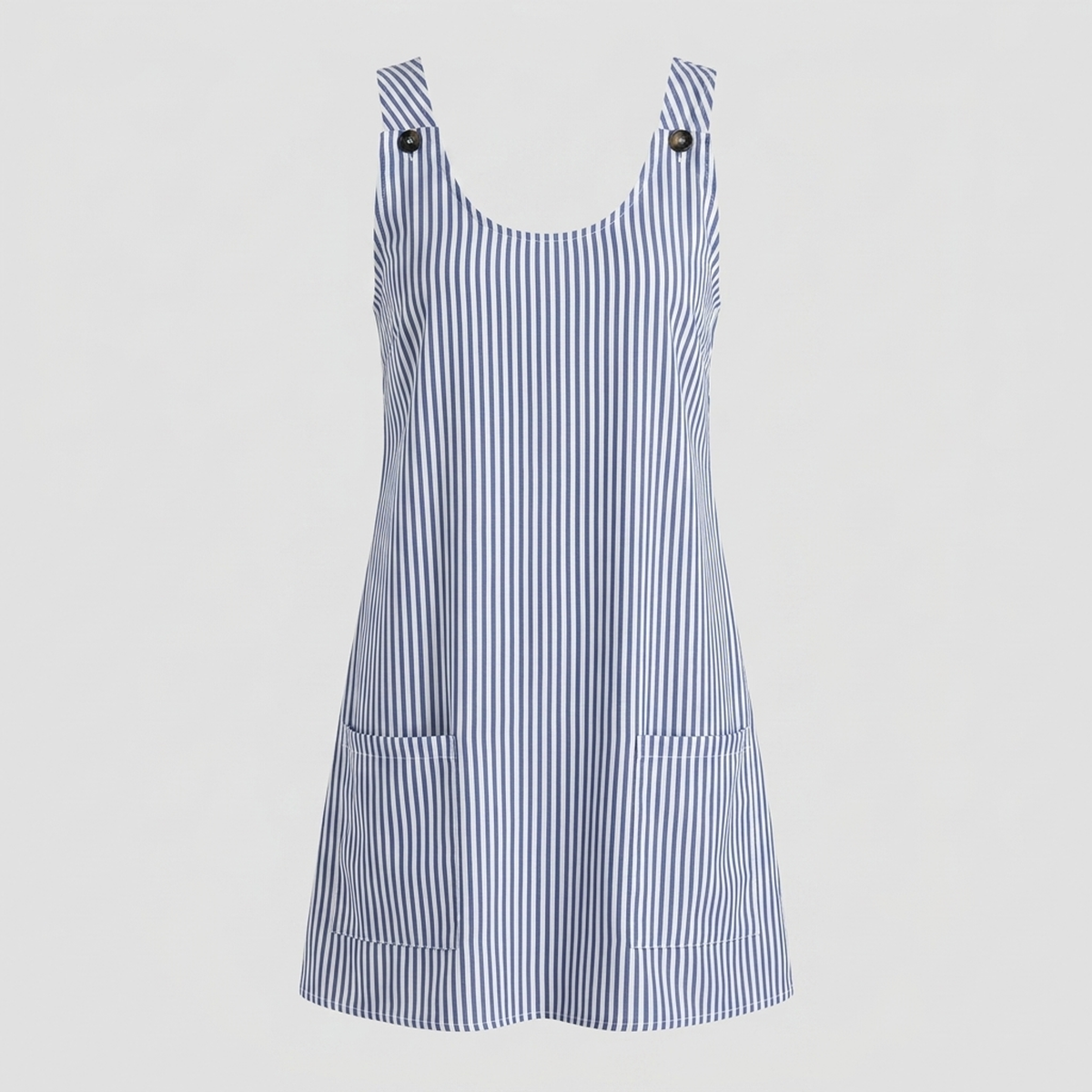Gestreiftes ärmelloses Kleid mit Taschen Blau/Weiß