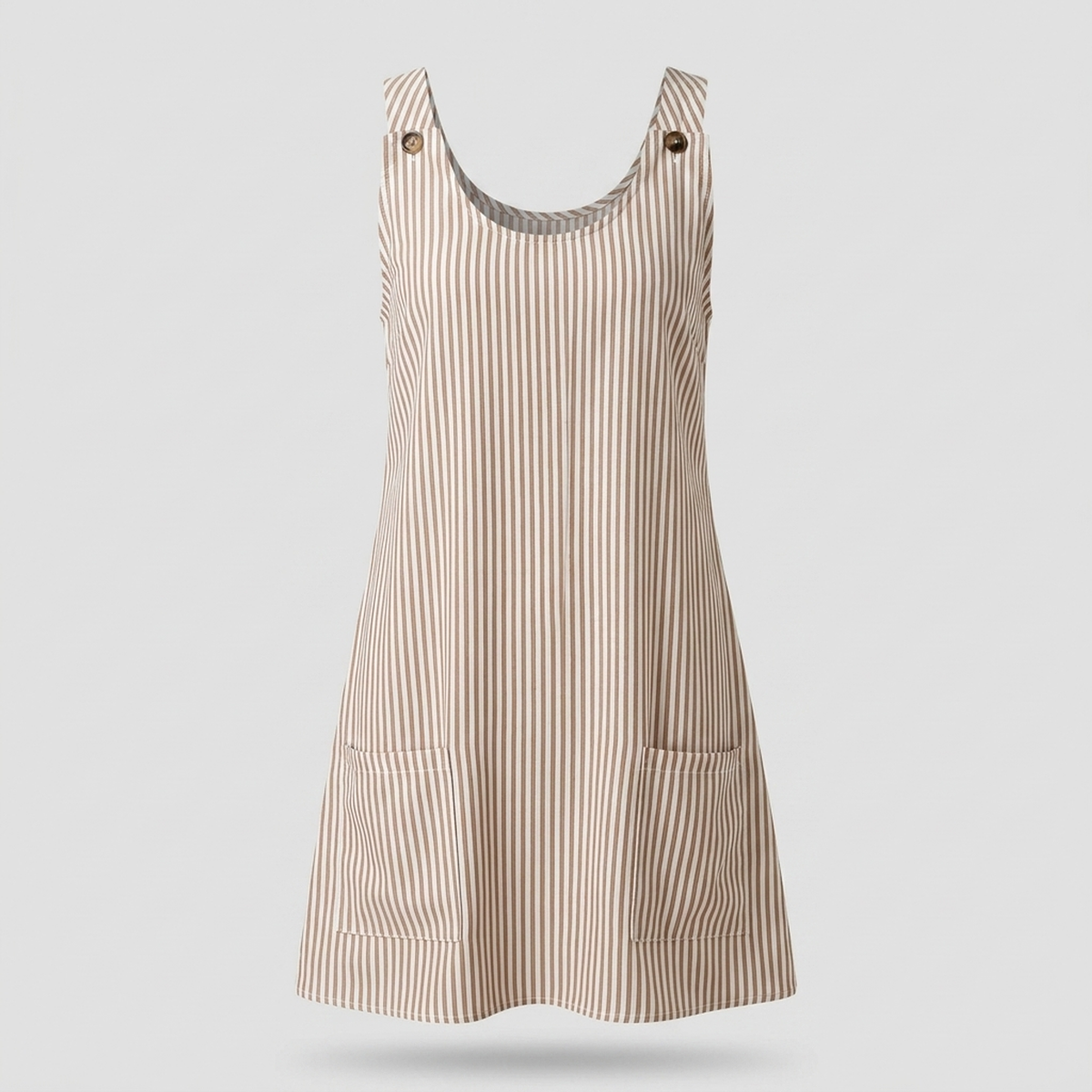 Gestreiftes ärmelloses Kleid mit Taschen Braun/Weiß