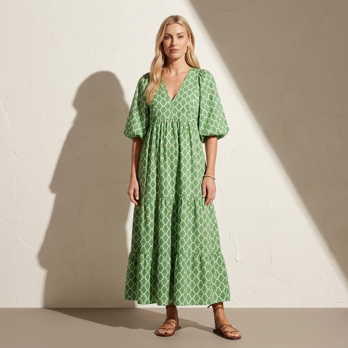Vibrant Bloom Maxi Dress Grün/Weiß
