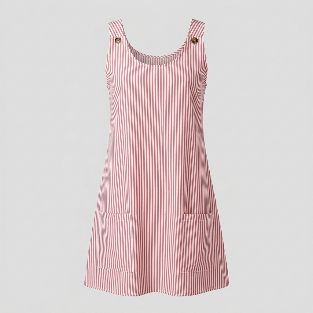 Gestreiftes ärmelloses Kleid mit Taschen Rot/Weiß