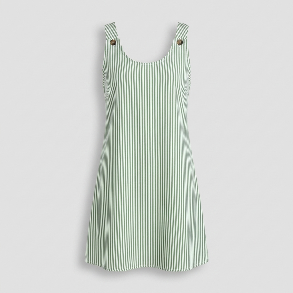 Gestreiftes ärmelloses Kleid mit Taschen Grün/Weiß