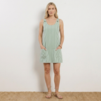 Gestreiftes ärmelloses Kleid mit Taschen Grün/Weiß
