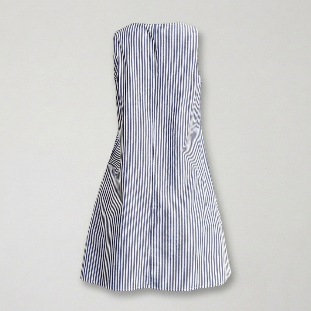 Gestreiftes ärmelloses Kleid mit Taschen Dunkelblau/Weiß