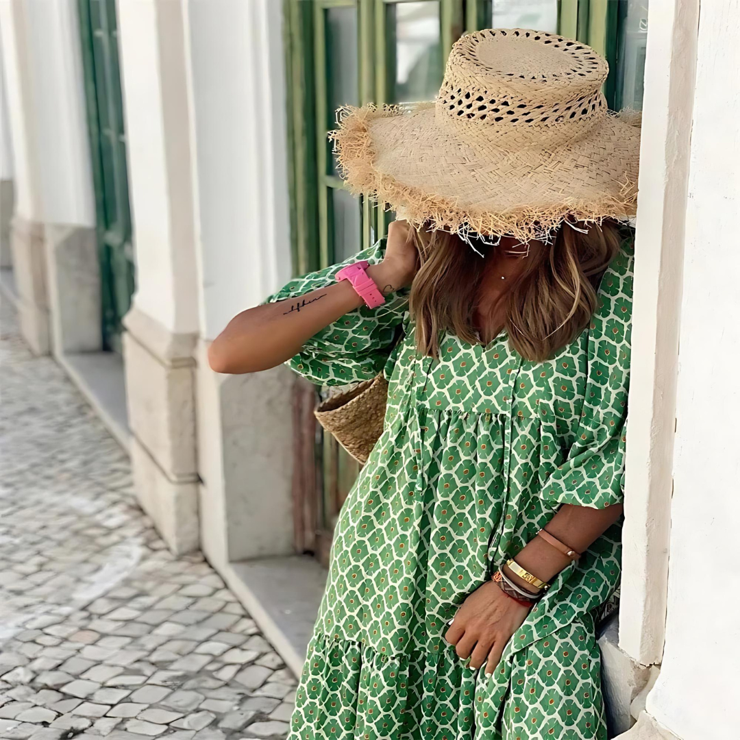 Vibrant Bloom Maxi Dress Grün/Weiß