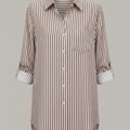 Chic Striped Button-Up Blouse | Women's Long Sleeve Shirt Brown/White