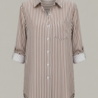 Chic Striped Button-Up Blouse | Women's Long Sleeve Shirt Brown/White