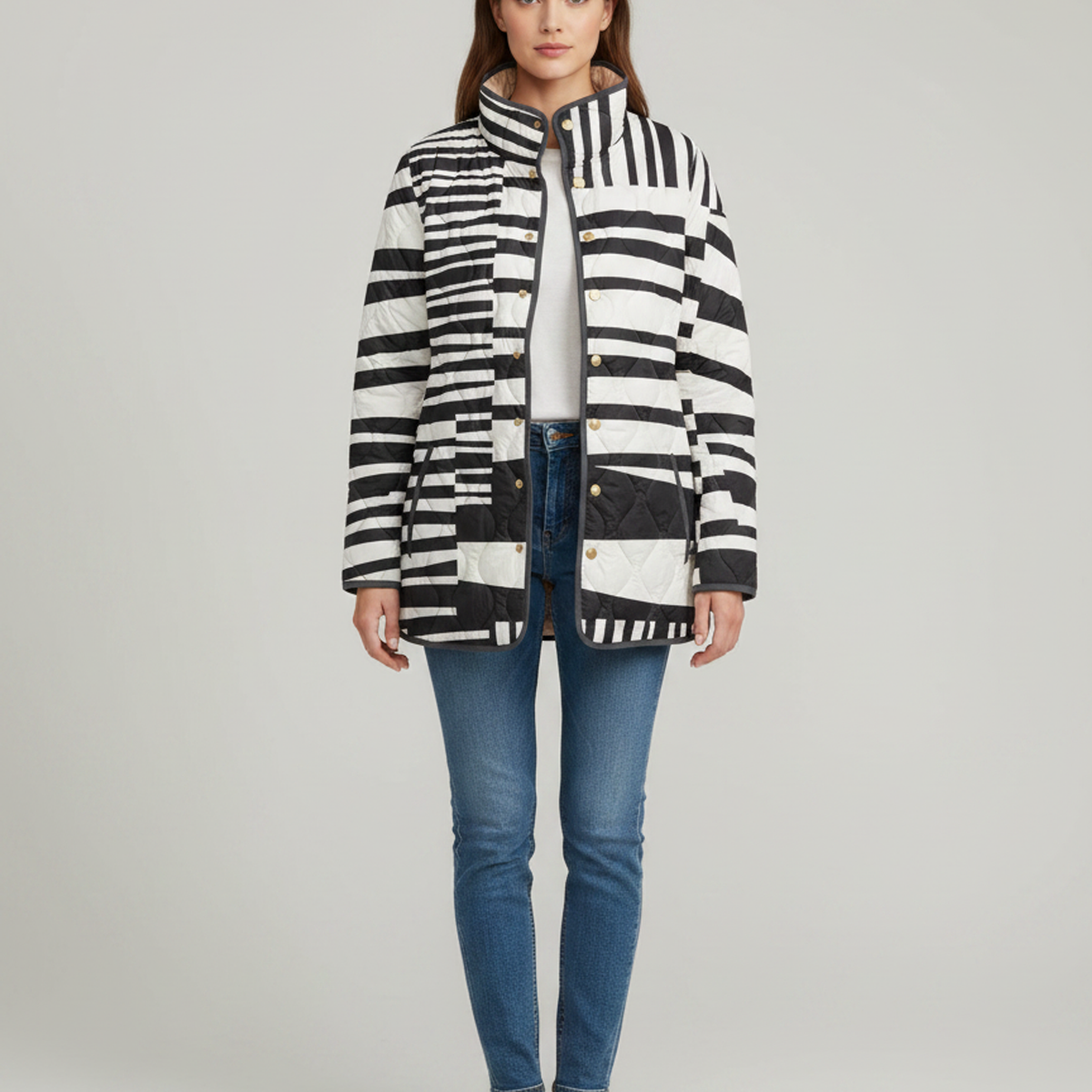 Elevated Stripe Quilted Jacket - Modern Layering Style Black/White