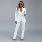 Refined Double-Breasted Tailored Suit Set White