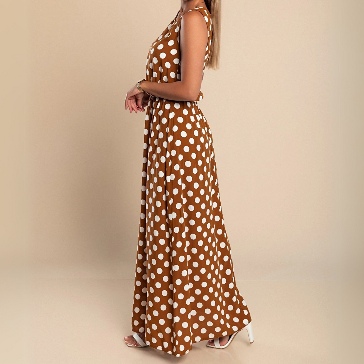 Dotted Breeze Maxi Dress - Effortless Polka Dot Style Brown/White