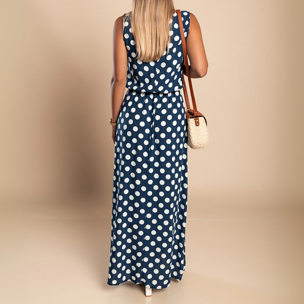Dotted Breeze Maxi Dress - Effortless Polka Dot Style Navy Blue/White