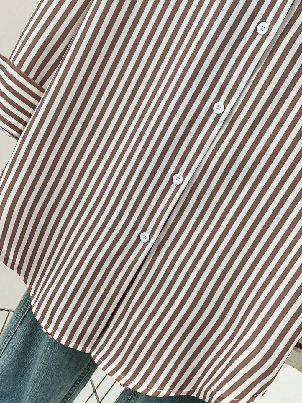 Chic Striped Button-Up Blouse | Women's Long Sleeve Shirt Brown/White
