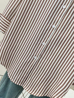 Chic Striped Button-Up Blouse | Women's Long Sleeve Shirt Brown/White