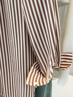 Chic Striped Button-Up Blouse | Women's Long Sleeve Shirt Brown/White