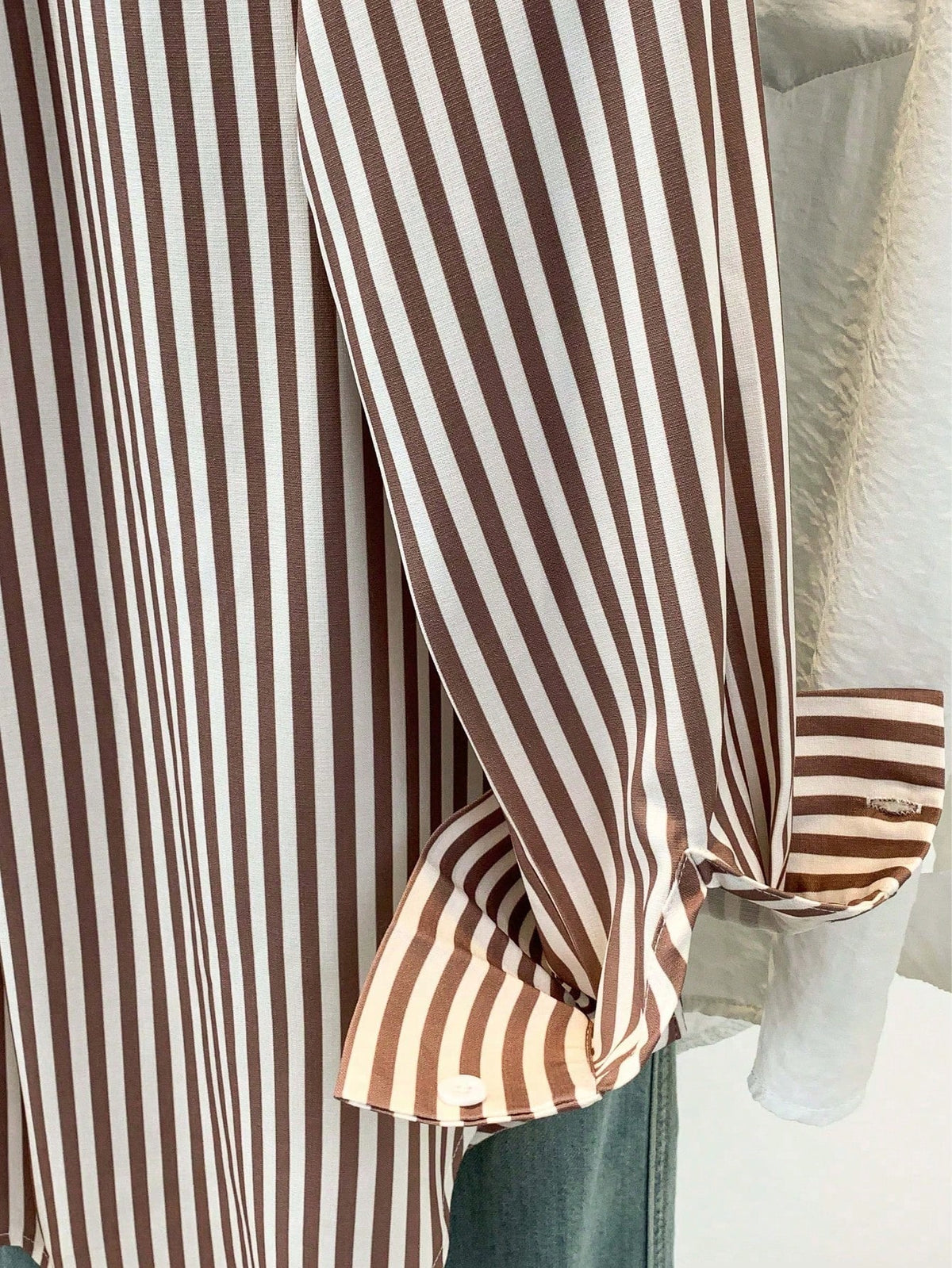 Chic Striped Button-Up Blouse | Women's Long Sleeve Shirt Brown/White
