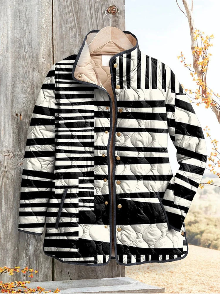 Elevated Stripe Quilted Jacket - Modern Layering Style Black/White