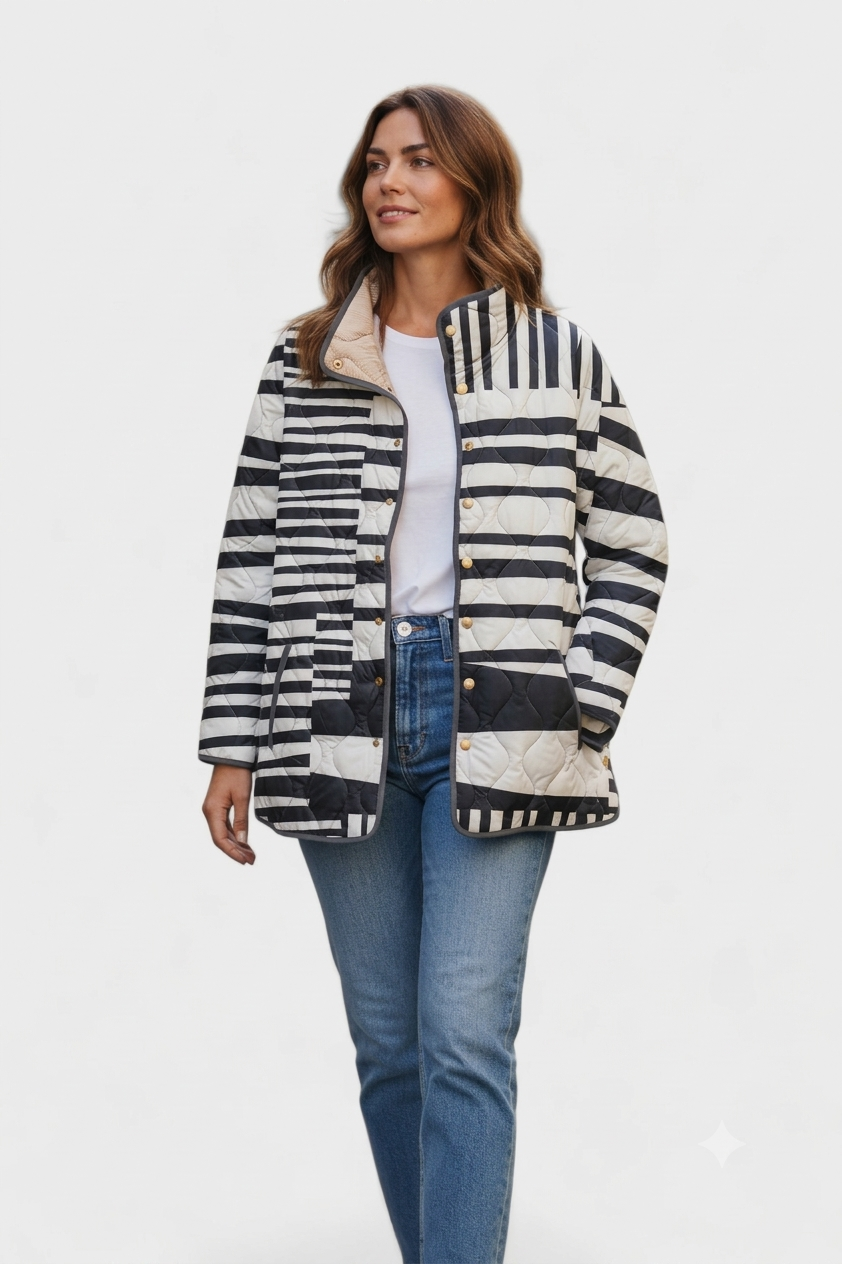 Elevated Stripe Quilted Jacket - Modern Layering Style Black/White