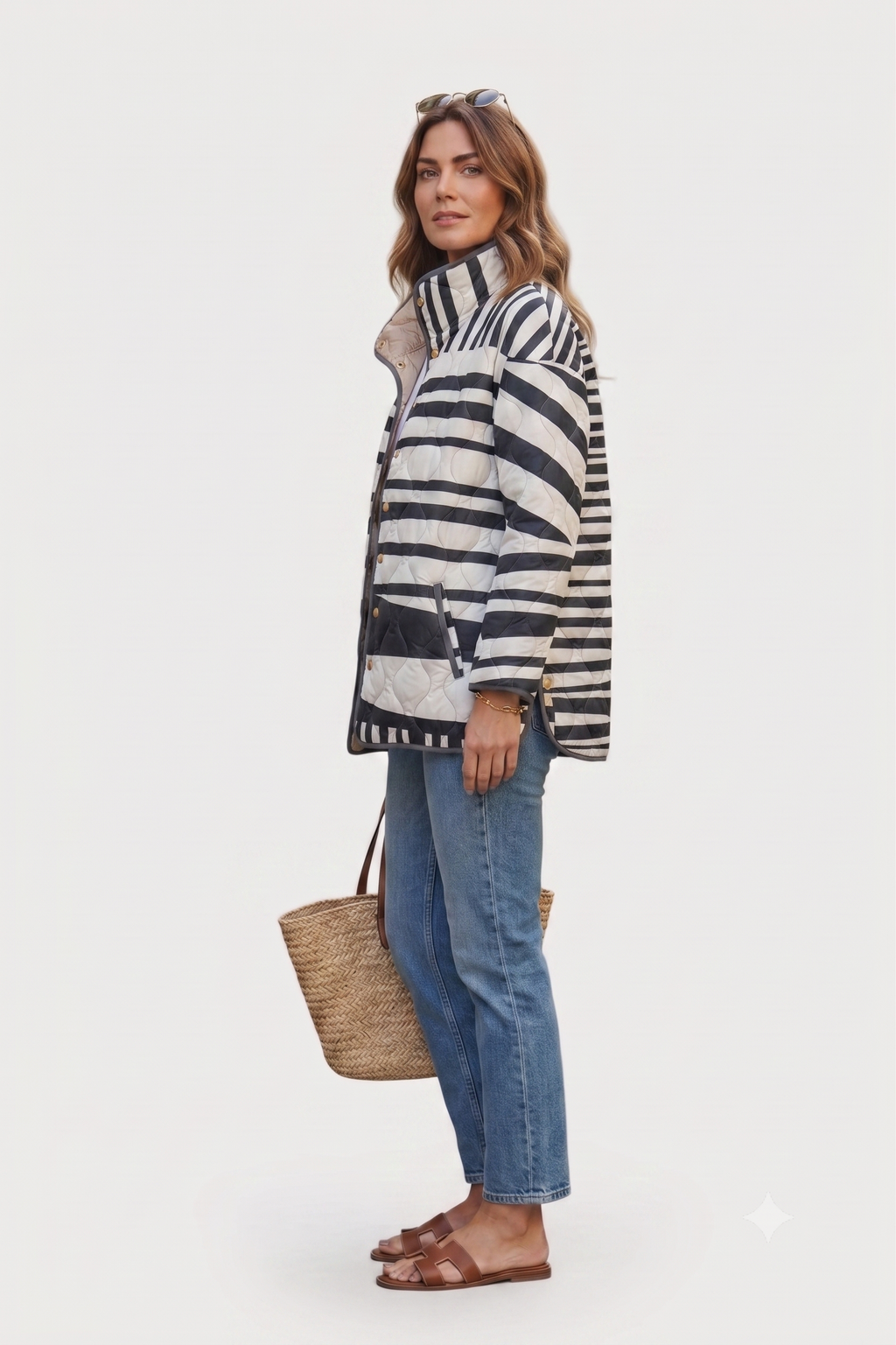 Elevated Stripe Quilted Jacket - Modern Layering Style Black/White